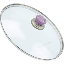 YFS Tencere Ile Uyumlu Sahan Tava Cam Kapağı Kapak 24 cm Lila Tutma Tepesi