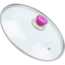 YFS Tencere Ile Uyumlu Sahan Tava Cam Kapağı Kapak 18 cm Fuşya Tutma Tepesi
