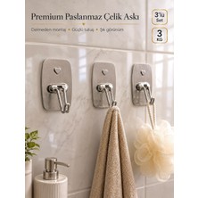 Mucit Home 3'lü Paslanmaz Çelik Çok Amaçlı Askı Havlu Askısı Banyo Mutfak Askısı Yapışkanlı