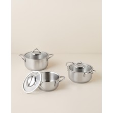 English Home Siena Çelik 6 Parça Tencere Seti 14 - 16 - 18 cm Silver