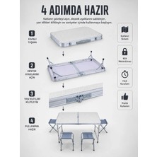 Beruflic Valiz Tipi Katlanabilir Piknik Masası 4 Tabureli Taşınabilir Kamp Masası