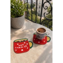 Evien Home Boncuk Işlemeli Bardak Altlığı 2'li Set 12X10 cm Kırmızı
