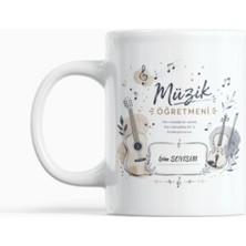 Nino Store Kişiye Özel Müzik Öğretmeni Seramik Kupa Bardak 300 ml | Isim Baskılı Öğretmen Hediyesi | Gitar ve Keman Tasarımlı