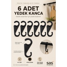 Sas Hausgerate 6’lı Yedek Kanca Seti Siyah – Klipsli Askılık Kancası, Kupa ve Mutfak Gereçleri Için Uyumlu Ek Kanca