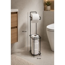 Edora Home Siyah Metal Ayaklı Tuvalet Kağıtlığı ve Yedek Rulo Standı | Modern WC Kağıtlık