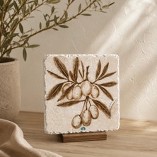Anadolia Zeytin Dalı Desenli Traverten Tekli Bardak Altlığı