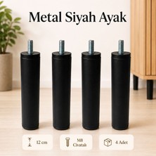 Badem10 Metal Ayak Siyah 4 Adet 12 cm Mobilya Baza Sehpa Dolap Masa Ayağı M8 Civatalı Modern Tasarım