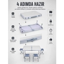 Nemere Ithalat Valiz Tipi Katlanabilir Piknik Masası 4 Tabureli Taşınabilir Kamp Masası