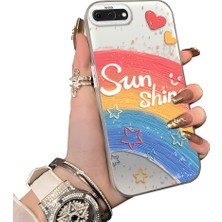 HONTINGA iPhone 8 Plus ile Uyumlu Kılıf Silikon Kenar Sert Arka Kamera Koruyucu Basitlik Anti Düşme Kamera Sevgili Çift Kılıf Gökkuşağı Kılıf Desen Couple Telefon Kılıfı K1-1779