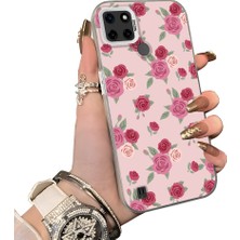 HONTINGA Realme C21Y ile Uyumlu Kılıf Silikon Kenar Sert Arka Kamera Koruyucu Basitlik Anti Düşme Kamera Sevgili Çift Kılıf Çiçekli Kılıf Desen Couple Telefon Kılıfı K1-1777