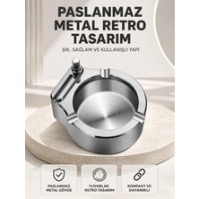 Marsilyan Çakmaklı Küllük Paslanmaz Metal Yuvarlak Tasarım