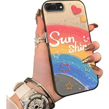 HONTINGA iPhone 8 Plus ile Uyumlu Kılıf Silikon Kenar Sert Arka Kamera Koruyucu Basitlik Anti Düşme Kamera Sevgili Çift Kılıf Gökkuşağı Kılıf Desen Couple Telefon Kılıfı K1-1779