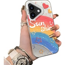 HONTINGA iPhone 16 Plus ile Uyumlu Kılıf Silikon Kenar Sert Arka Kamera Koruyucu Basitlik Anti Düşme Kamera Sevgili Çift Kılıf Gökkuşağı Kılıf Desen Couple Telefon Kılıfı K1-1779