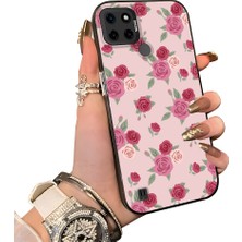 HONTINGA Realme C21Y ile Uyumlu Kılıf Silikon Kenar Sert Arka Kamera Koruyucu Basitlik Anti Düşme Kamera Sevgili Çift Kılıf Çiçekli Kılıf Desen Couple Telefon Kılıfı K1-1777