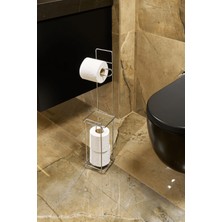 Edora Home Parlak Silver Metal Ayaklı Tuvalet Kağıtlığı ve Yedek Rulo Standı | Modern WC Kağıtlık