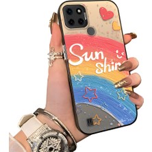HONTINGA Realme C21Y ile Uyumlu Kılıf Silikon Kenar Sert Arka Kamera Koruyucu Basitlik Anti Düşme Kamera Sevgili Çift Kılıf Gökkuşağı Kılıf Desen Couple Telefon Kılıfı K1-1779