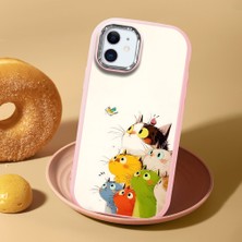 HONTINGA iPhone 12 ile Uyumlu Kılıf Kamera Korumalı Düşüme Önleyici Kamera Koruyucu Pembe Yumuşak Silikon Sevgili Çift Telefon Kılıfı Kedili Kılıf Desenli K4-0497
