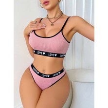 Alvenessa Kadın Pembe Love Yazılı Sütyen Kilot Takımı 5167
