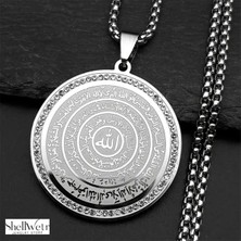 ShellWetr Allah ve Haşır Suresi Yazılı Hastalık ve Musibetten Koruyan Madolyon Kararmaz Gümüş Renk SHELLWE-HA-MADOLYON-001, 0