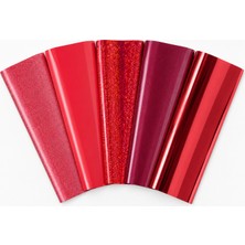 Goldpix Kırmızı Tekstil Baskı Folyosu 5'li Set 25X30 cm - 5 Farklı Dokulu Isı Transfer Folyosu