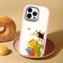 HONTINGA iPhone 13 Pro ile Uyumlu Kılıf Kamera Korumalı Düşüme Önleyici Kamera Koruyucu Pembe Yumuşak Silikon Sevgili Çift Telefon Kılıfı Kedili Kılıf Desenli K4-0497