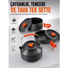 Nemere Ithalat Kamp Pişirme Seti Hafif Alüminyum Tencere Tava Çaydanlık Piknik ve Karavan Mutfak Seti