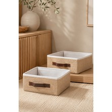 Dathcha 2'li Kapaksız Jüt Düzenleyici M Boy 30X23X13 cm Dolap Içi Raf Banyo Tekstil Organizer Saklama Kutusu
