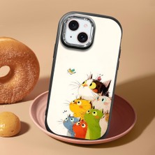 HONTINGA iPhone 15 ile Uyumlu Kılıf Kamera Korumalı Düşüme Önleyici Kamera Koruyucu Siyah Yumuşak Silikon Sevgili Çift Telefon Kılıfı Kedili Kılıf Desenli K4-0497
