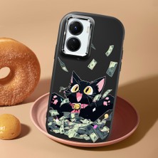 HONTINGA Vivo Y02S ile Uyumlu Kılıf Kamera Korumalı Düşüme Önleyici Kamera Koruyucu Siyah Yumuşak Silikon Sevgili Çift Telefon Kılıfı Kedili Kılıf Desenli K4-0498