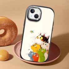 HONTINGA iPhone 14 ile Uyumlu Kılıf Kamera Korumalı Düşüme Önleyici Kamera Koruyucu Siyah Yumuşak Silikon Sevgili Çift Telefon Kılıfı Kedili Kılıf Desenli K4-0497