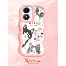 HONTINGA Vivo Y02S Uyumlu Kılıf Düşüme Önleyici Basitlik Anti Düşme Kamera Koruyucu Basit Pembe Yumuşak Silikon Sevgili Çift Telefon Kılıfı Kedili Kılıf Desen K9-0350