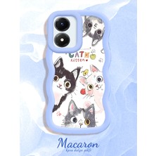 HONTINGA Vivo Y02S Uyumlu Kılıf Düşüme Önleyici Basitlik Anti Düşme Kamera Koruyucu Basit Mavi Yumuşak Silikon Sevgili Çift Telefon Kılıfı Kedili Kılıf Desen K9-0350