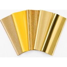 Goldpix Altın Tekstil Baskı Folyosu 5'li Set 25X30 cm - 5 Farklı Dokulu Isı Transfer Folyosu
