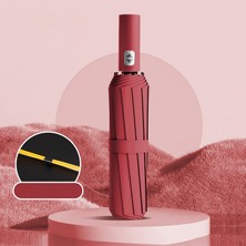 bliss umbrella 12 Telli Otomatik Katlanır Şemsiye Bordo Renkli Karbon Malzeme ile Dayanıklı ve Hafif