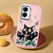HONTINGA Vivo Y02S ile Uyumlu Kılıf Kamera Korumalı Düşüme Önleyici Kamera Koruyucu Pembe Yumuşak Silikon Sevgili Çift Telefon Kılıfı Kedili Kılıf Desenli K4-0498