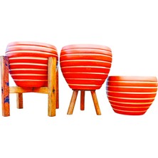 Bitki Tasarımı Ev Dekorasyon Yan Çizgi Desenli Terrakota Toprak Saksı Saksılık Salon Çiçeklik Üçlü Set - 15 Cm