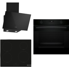 Bosch Indüksiyon Ocaklı Siyah 3 Lü Ankastre Set 641 ( HUA736EA0T - PUE611BB5E - DWK63PJ60T ) - Buhar Destekli - 3D Fry Hava ile Kızartma