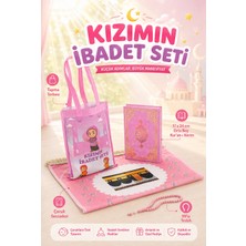 İhvan Online Çantalı Kız Çocuk Ibadet Seti Pembe Kabe Motifli Isimli Seccade Orta Boy Kuranı Kerim Tesbihli