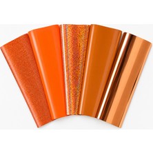 Goldpix Turuncu Tekstil Baskı Folyosu 5'li Set 25X30 cm - 5 Farklı Dokulu Isı Transfer Folyosu