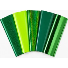 Goldpix Yeşil Tekstil Baskı Folyosu 5'li Set 25X30 cm - 5 Farklı Dokulu Isı Transfer Folyosu