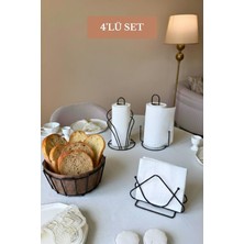 Edora Home 4'lü Set Siyah Kuğu Peçetelik, Dik Kağıt Havluluk Misketli, Üçgen Peçetelik, Oval Köşeli Ekmek Sepeti Mutfak Seti