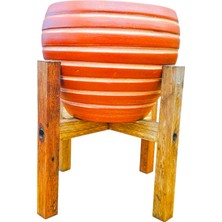 Bitki Tasarımı Ev Dekorasyon Yan Çizgi Desenli Terrakota Toprak Saksı Saksılık Salon Çiçeklik 4 Ayaklı - 15 Cm