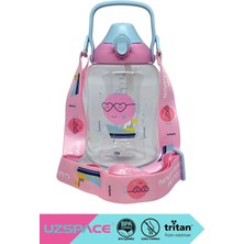 Uzspace 1500ml Yeni Koleksiyon Boyun Askılı Kulplu Pipetli/Pipetsiz Kullanım Tritan Çocuk Su Matarası