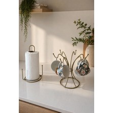 Edora Home 2'li Set Mat Gold 6 Kancalı Fincan Askılığı, Dik Kağıt Havluluk Misketli Mutfak Seti