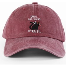 PataCute Cut But Psycho Cat Bordo Yıkamalı Şapka
