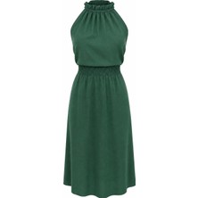 3638 Official Store Fırfırlı Yaka Gipeli Bel Midi Elbise M