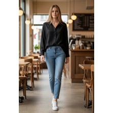 3638 Official Store Idnight Jacquard Siyah Oversize Gömlek M