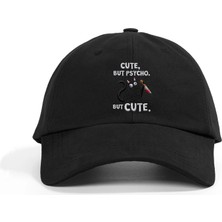 PataCute Cut But Psycho Cat Siyah Soft Baseball Şapka