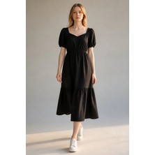 3638 Official Store Fleur Kalp Yaka Midi Elbise - Siyah S