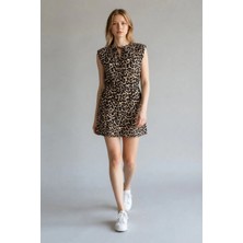 3638 Official Store Gisèle Leopar Desenli Kolsuz Bağcıklı Midi Elbise M/l